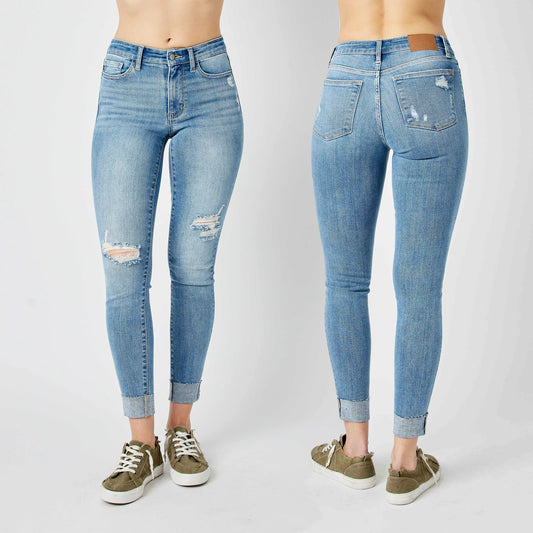 Judy Blue Mid Rise Destroy and Cuff Skinny #82528