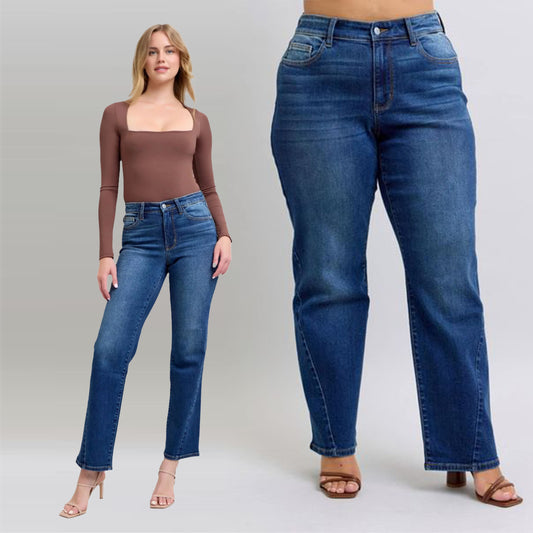 Judy Blue Mid Rise Side Seam Detail Straight Denim Jeans 82629