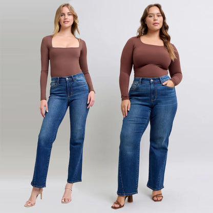 Judy Blue Mid Rise Side Seam Detail Straight Denim Jeans 82629