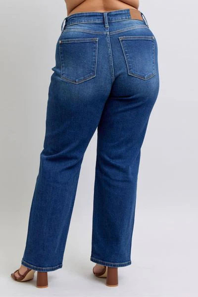 Judy Blue Mid Rise Side Seam Detail Straight Denim Jeans 82629