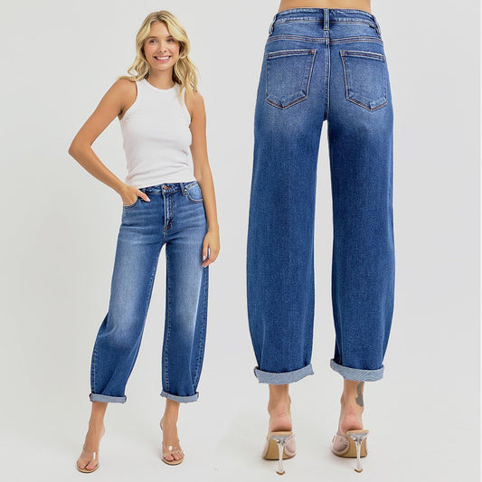 RISEN High Rise Crop Mild Barrel Jeans PGA21024