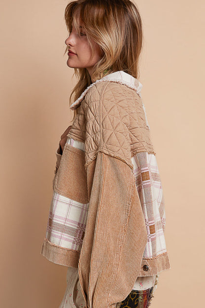 POL Corduroy Jacquard Patchwork Button Up Jacket