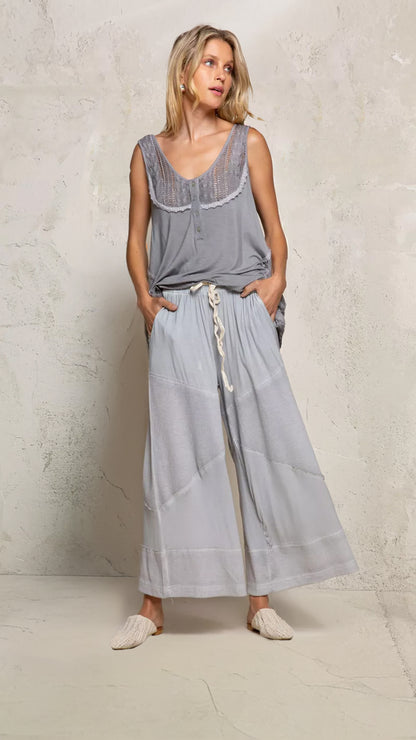 POL Elastic Waistband Wide Leg Pants with Drawstring