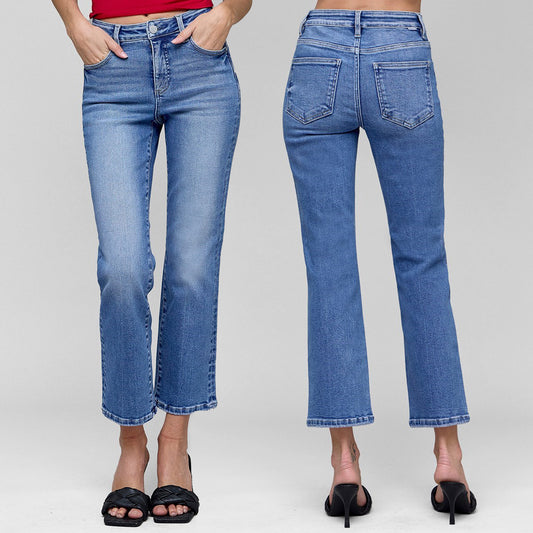RISEN High Rise Tummy Control  Crop Straight Jeans #PSC21045