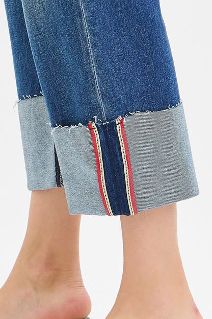 RISEN Tummy Control Mid Rise Crop Wide Cuffed Jeans PW21124