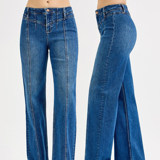 RISEN High Rise Wide Leg Front Yoke Detailed Jeans PW21235