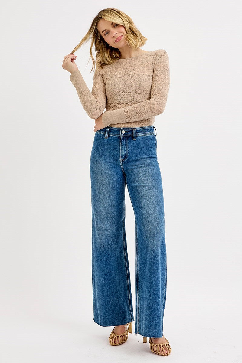 RISEN High Waisted Wide Flare Leg Jeans PW21273
