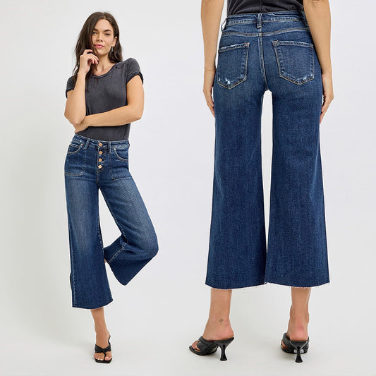RISEN High Rise Crop Wide Button Up Jeans PWC21017