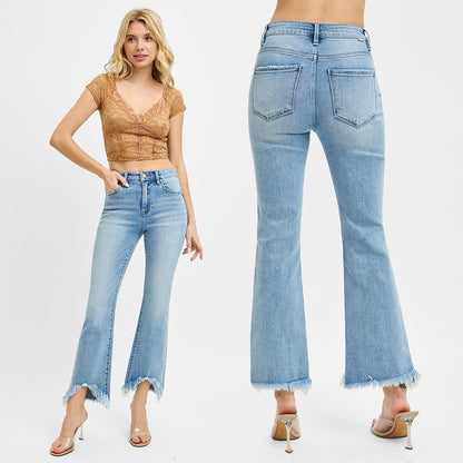 RISEN High Rise Crop Bootcut Fray Hem Jeans RDP5599SZ