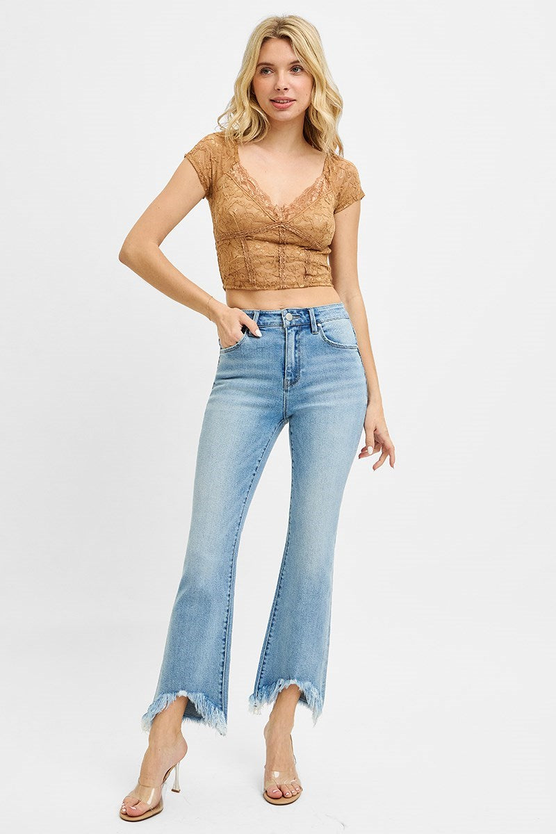 RISEN High Rise Crop Bootcut Fray Hem Jeans RDP5599SZ