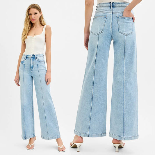 RISEN High Waist Pintuck Detailed Wide Leg Jeans RDP5989