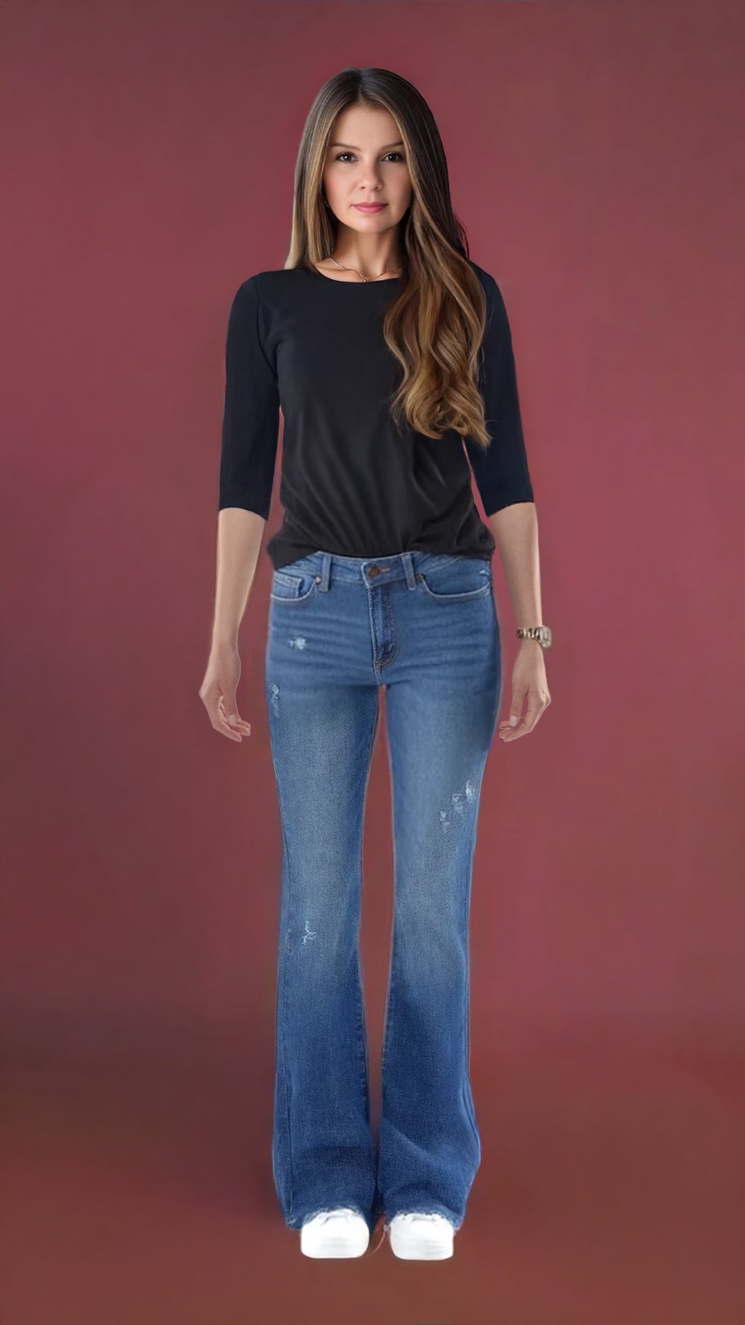 RISEN Full Size Distressed Mid Rise Flare Jeans Plus Size