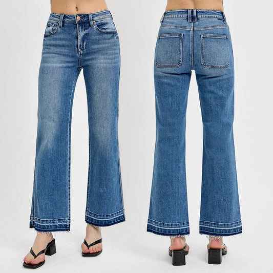 RISEN High Rise Raw Hem  Ankle Straight Leg Jeans