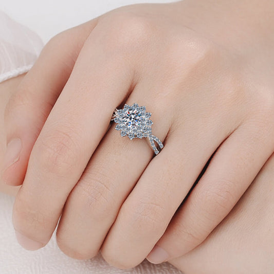 Stunning 925 Sterling Silver .5 Carat Moissanite Flower Shape Split Shank Ring