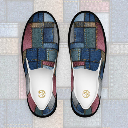 Women’s Solid Denim Print Patches Slip On Canvas Sneakers