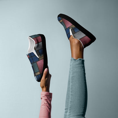 Women’s Solid Denim Print Patches Slip On Canvas Sneakers