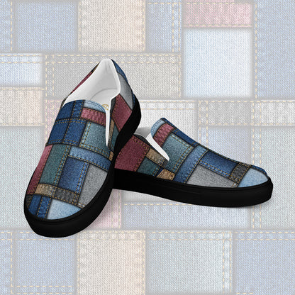 Women’s Solid Denim Print Patches Slip On Canvas Sneakers