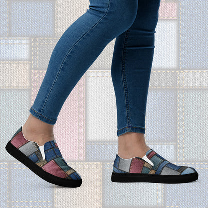 Women’s Solid Denim Print Patches Slip On Canvas Sneakers