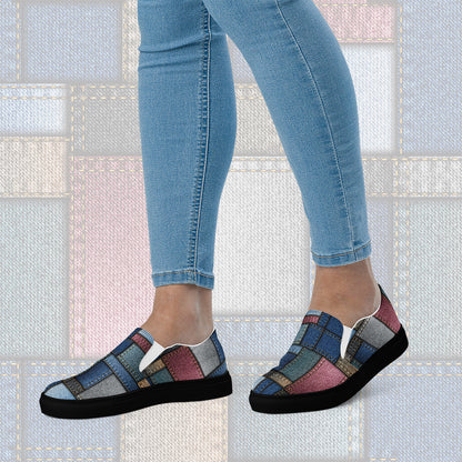 Women’s Solid Denim Print Patches Slip On Canvas Sneakers