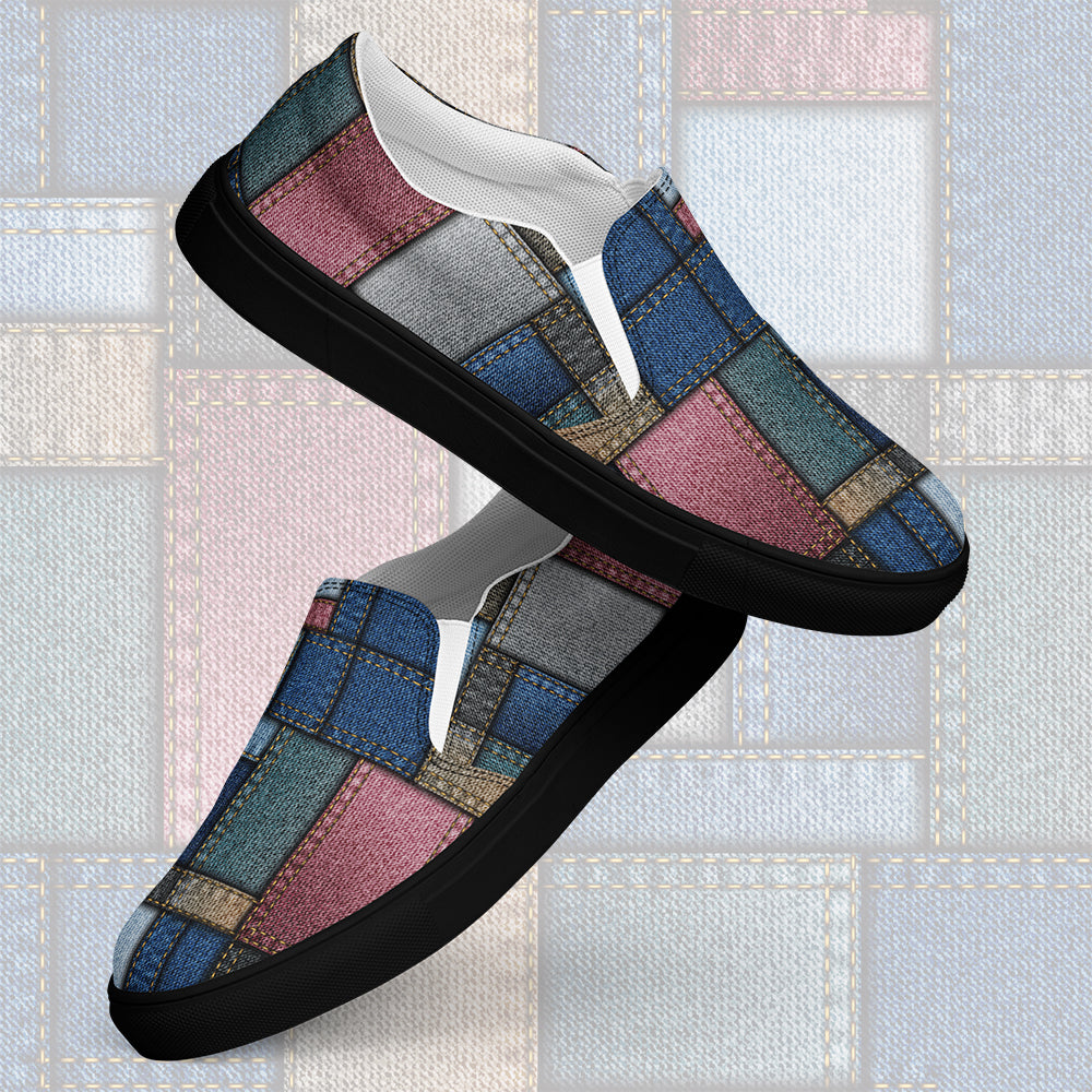 Women’s Solid Denim Print Patches Slip On Canvas Sneakers