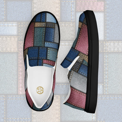 Women’s Solid Denim Print Patches Slip On Canvas Sneakers