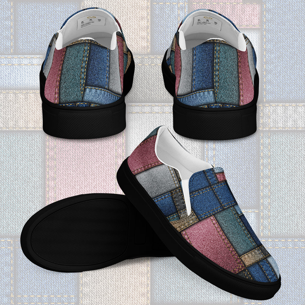 Women’s Solid Denim Print Patches Slip On Canvas Sneakers