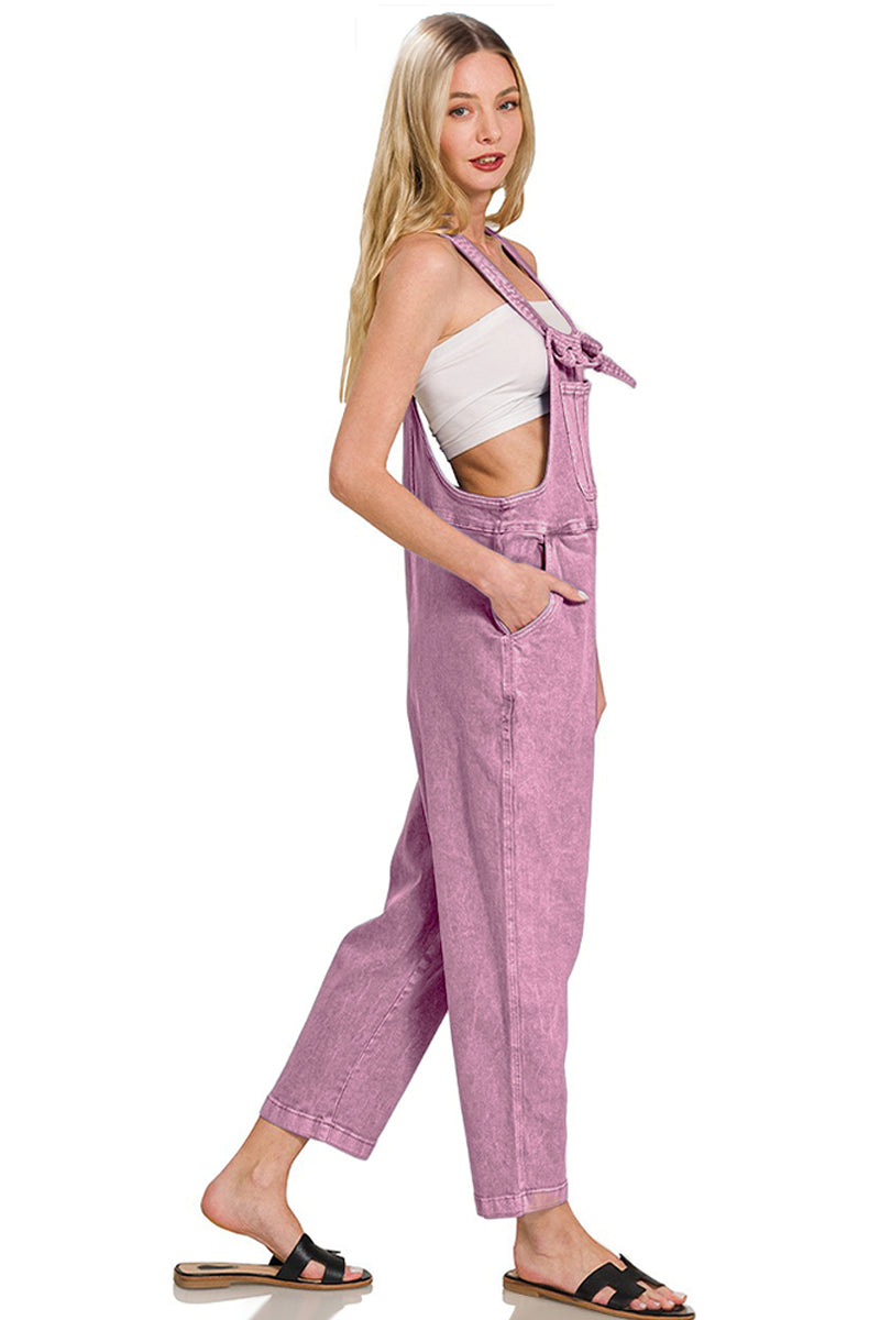 Zenana Washed Relaxed Fit Denim Overalls