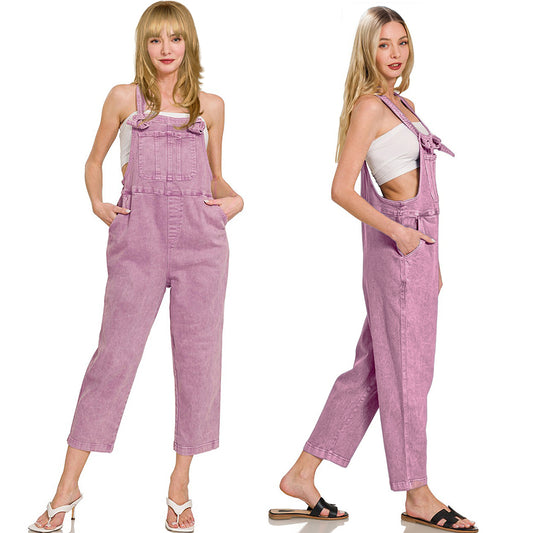 Zenana Washed Relaxed Fit Denim Overalls