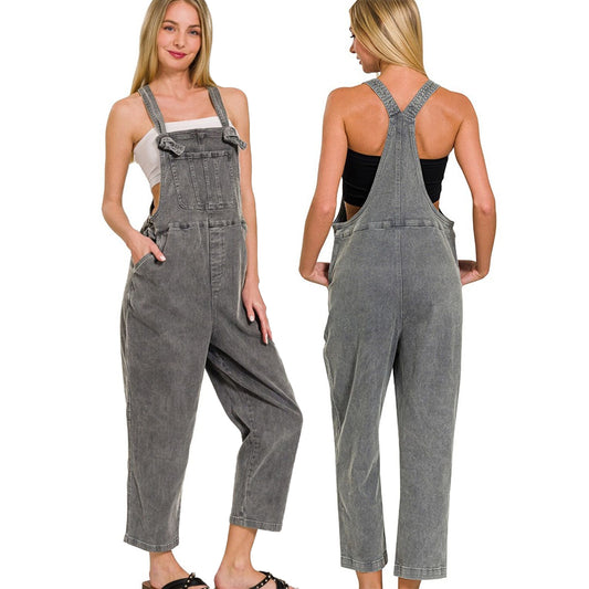 Zenana Washed Relaxed Fit Denim Overalls