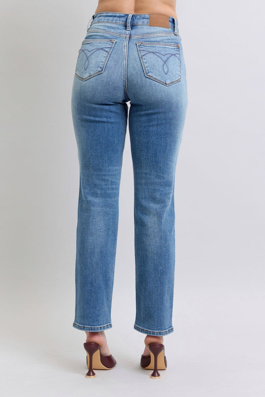 Judy Blue High Rise Vintage Wash Thermal Straight Leg Jeans 82632