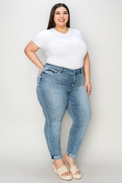 Judy Blue Mid Rise Cuffed Slim Denim Jeans #82441