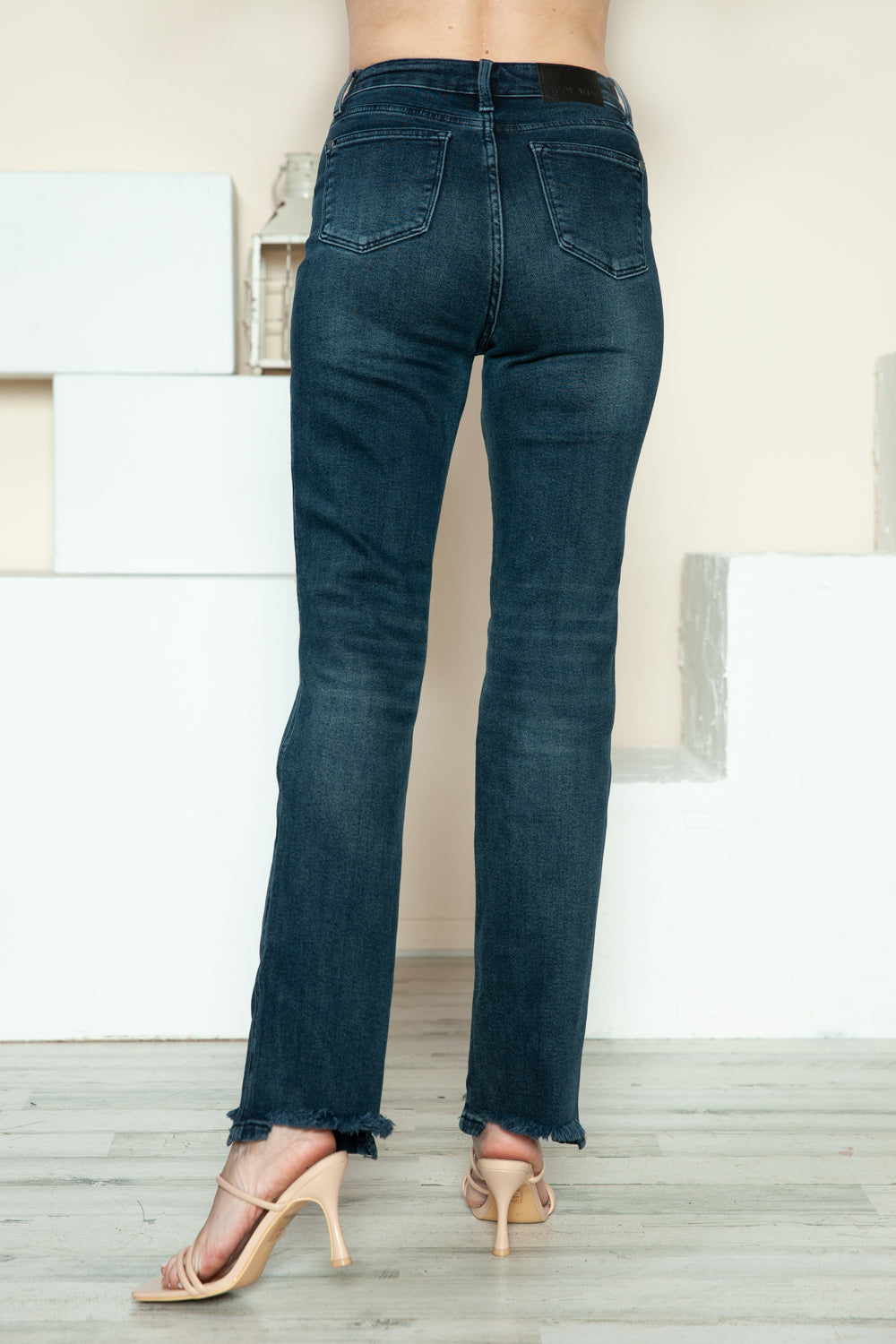 Judy Blue High Waist Button Fly Destroy Hem Straight Leg Jeans #88912