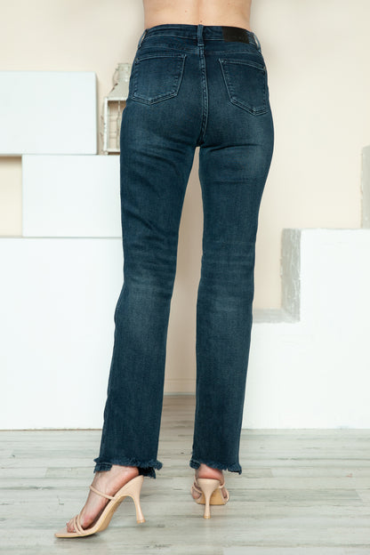 Judy Blue High Waist Button Fly Destroy Hem Straight Leg Jeans #88912