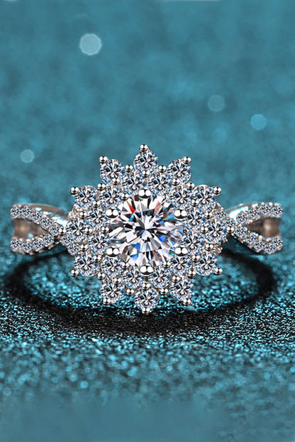 Stunning 925 Sterling Silver .5 Carat Moissanite Flower Shape Split Shank Ring