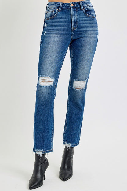 RISEN High Rise Distressed Crop Straight Leg Jeans RDP5783