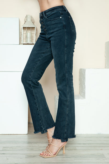 Judy Blue High Waist Button Fly Destroy Hem Straight Leg Jeans #88912