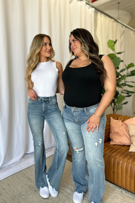Judy Blue Mid Rise Tummy Control Distressed Flare Leg Jeans #88594