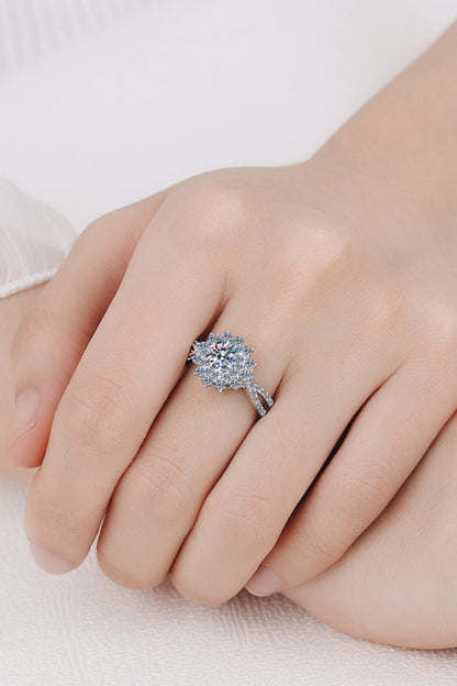 Stunning 925 Sterling Silver .5 Carat Moissanite Flower Shape Split Shank Ring