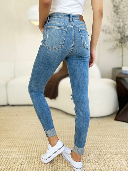 Judy Blue Mid Rise Destroy and Cuff Skinny #82528