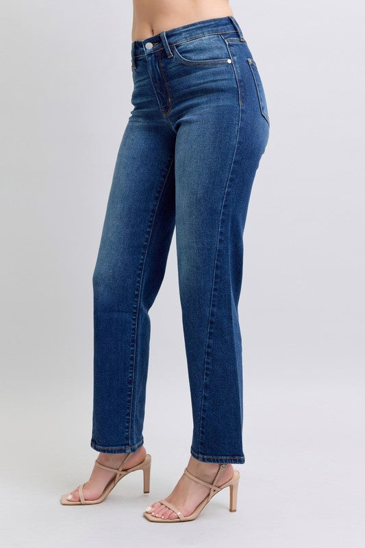 Judy Blue Mid Rise Side Seam Detail Straight Denim Jeans 82629