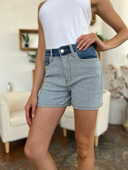 Judy Blue High Waist Color Block Denim Shorts #15256