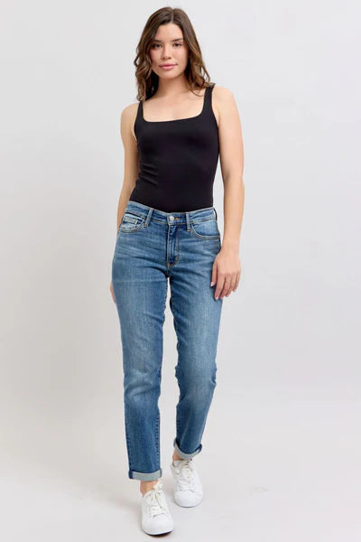 Judy Blue Mid Rise Vintage Wash Non-Destroy Boyfriend Jeans #82662