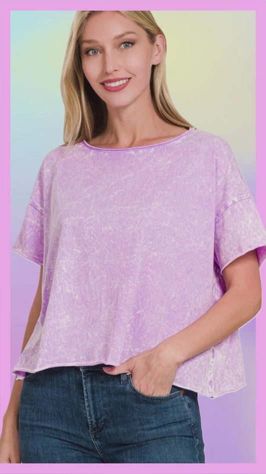 Zenana Washed Crew Neck Short Sleeve Crop Box Tee
