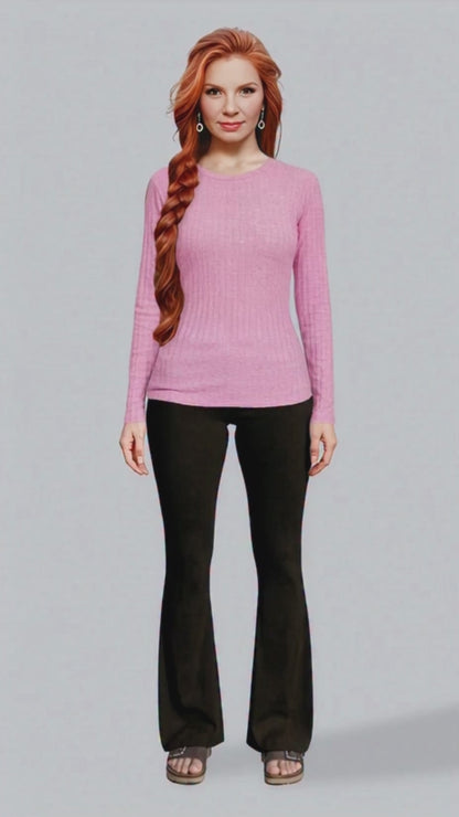 Zenana Ribbed Long Sleeve Round Neck T-Shirt