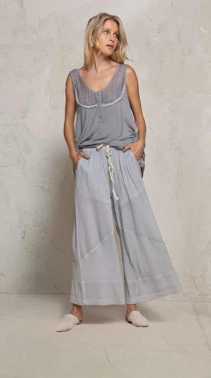 POL Elastic Waistband Wide Leg Pants with Drawstring