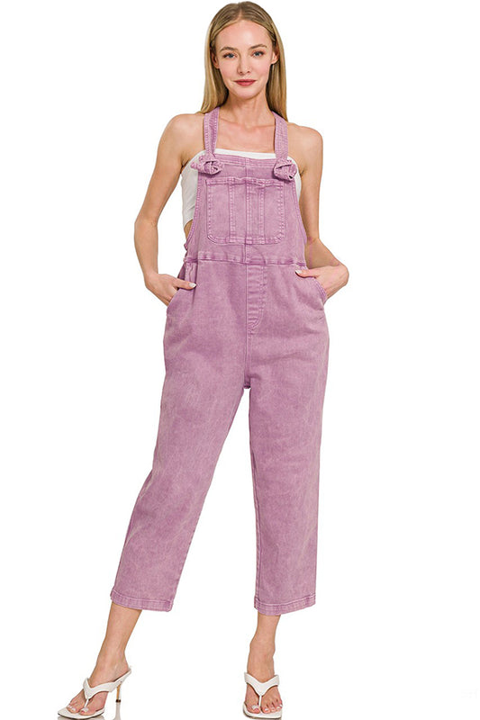 Zenana Washed Relaxed Fit Denim Overalls